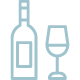 Icone bleu représentant un verre et une bouteille de vin pour illustrer la sélection impeccable de notre cave à vin qui vous sont proposés à la Table de Trois